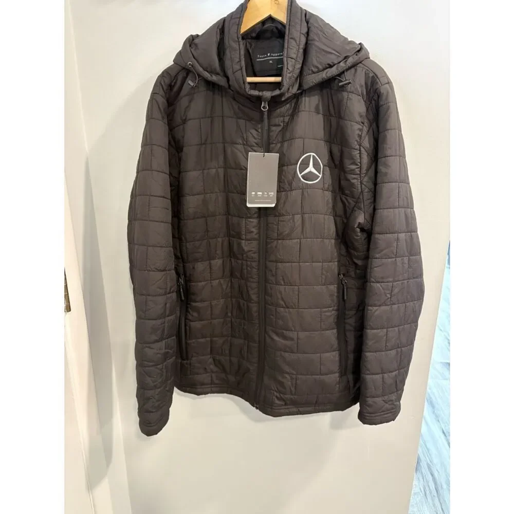Mercedes Men's Quilted Hooded Puffer Jacket in Black